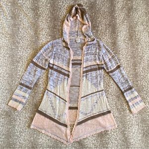 Daytrip Pink/Gray Striped Light Hooded Cardigan Size M